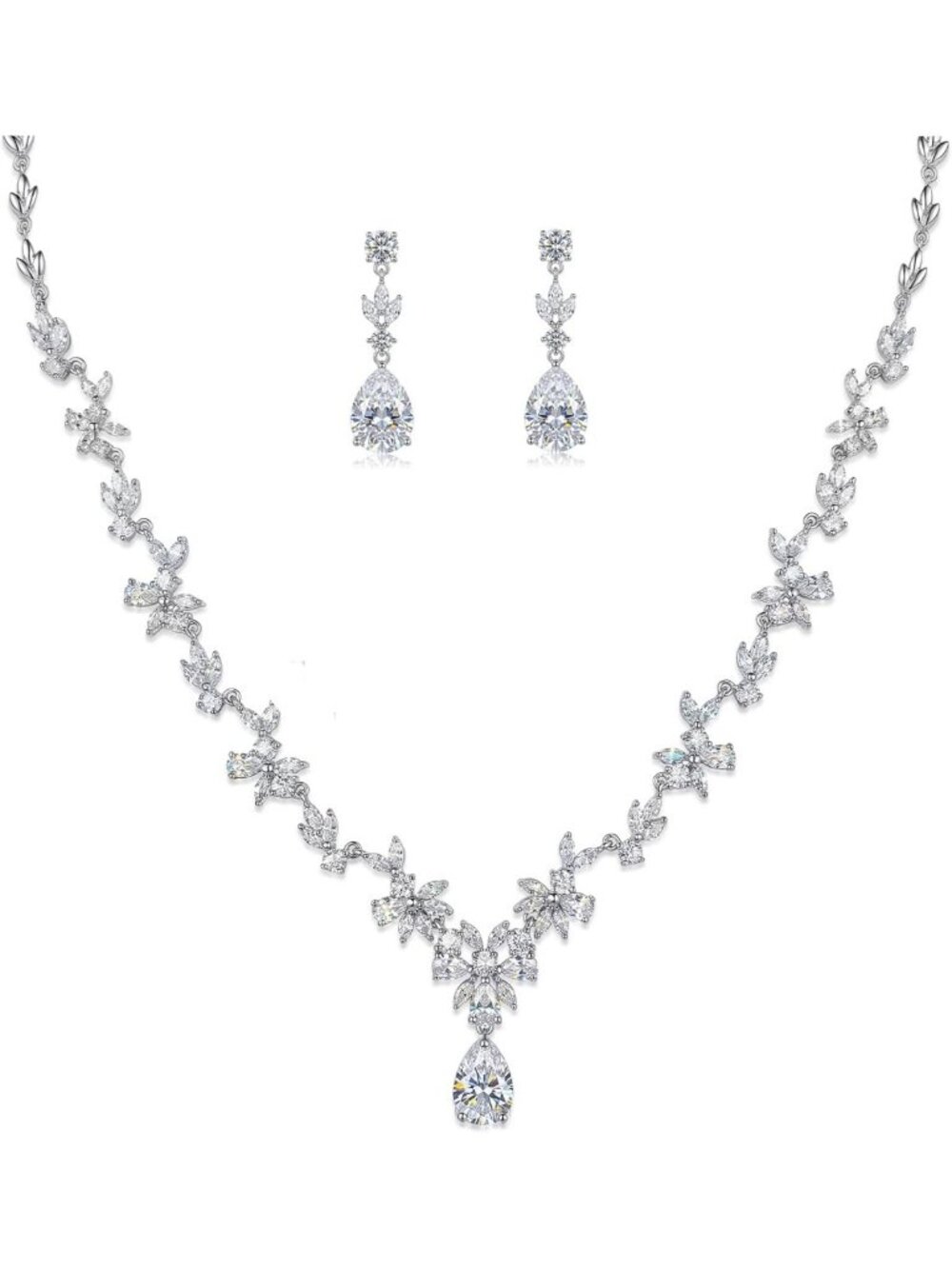 Elegant Jewelry Set for Women - Dangle Earrings, Necklace & Bracelet, AAA Cubic